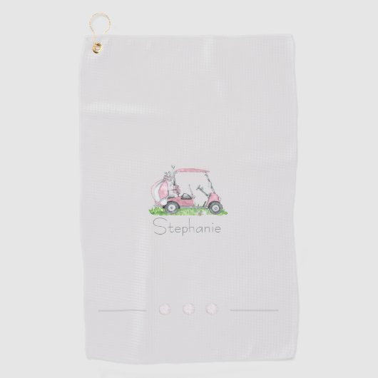 Charmante roze golfkar gepersonaliseerd golfhanddoek (Voorkant)