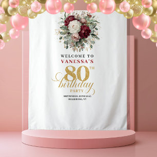 Charmante Roze Gouden 80e Verjaardag Banner Wandkleed