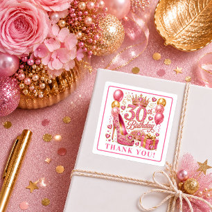 Charmante Roze Gouden Glitter 30e Verjaardag Stick Vierkante Sticker