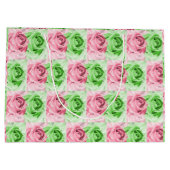 Charmante Roze & Groene Roos Brede Cadeautas (Achterkant)