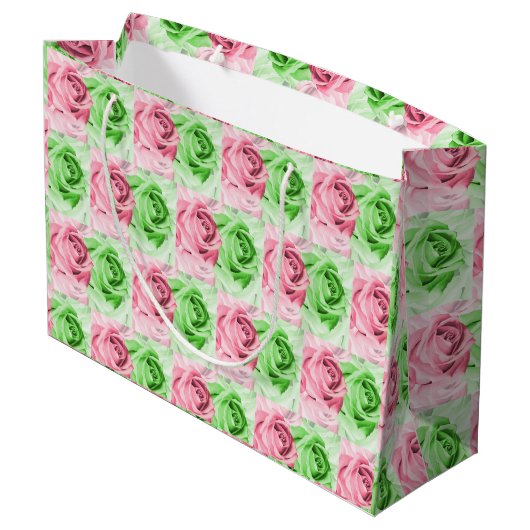 Charmante Roze & Groene Roos Brede Cadeautas (Achterkant Gekanteld)