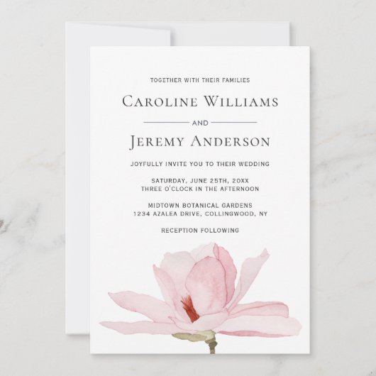 Charmante roze Magnolia bruiloft uitnodiging (Voorkant)
