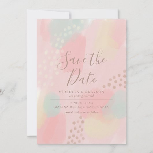 Charmante roze pastel Abstracte kunst bruiloft Save The Date (Voorkant)