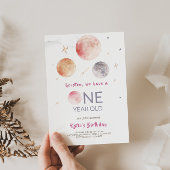 Charmante roze planeten 1e verjaardag uitnodiging
