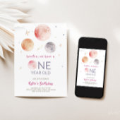 Charmante roze planeten 1e verjaardag uitnodiging