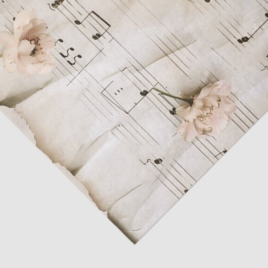 Charmante roze rozen  muziekblad ephemera tissuepapier (Detail)