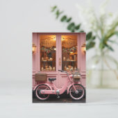 Charmante Roze Storefront met  Bromfiets Briefkaart (Staand voorkant)