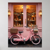 Charmante Roze Storefront met  Bromfiets Poster (Voorkant)