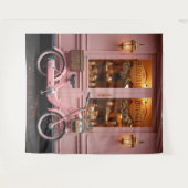 Charmante Roze Storefront met  Bromfiets Wandkleed (Voorkant (horizontaal))