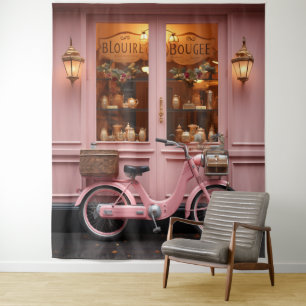 Charmante Roze Storefront met  Bromfiets Wandkleed