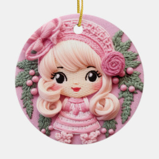 Charmante Roze Vakantie Elf Keramisch Ornament