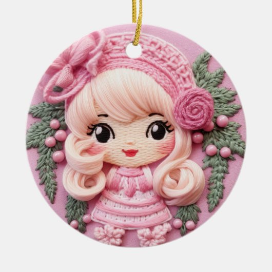 Charmante Roze Vakantie Elf Keramisch Ornament (Voorkant)