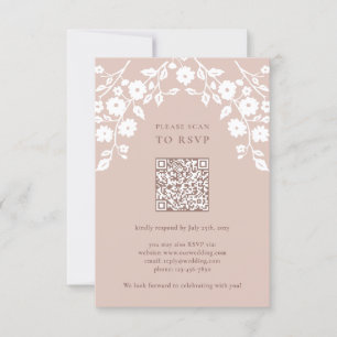 Charmante roze volksbloemen Floral QR-code RSVP Kaartje