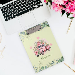 Charmante Roze Waterverf Truck Bloemen Groen Klembord