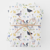 Charmante rustieke boerderij kippen bloemen inpakpapier vel (In situ)