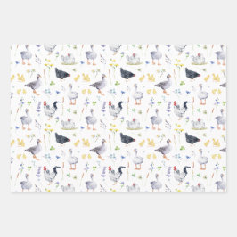 Charmante rustieke boerderij kippen bloemen inpakpapier vel