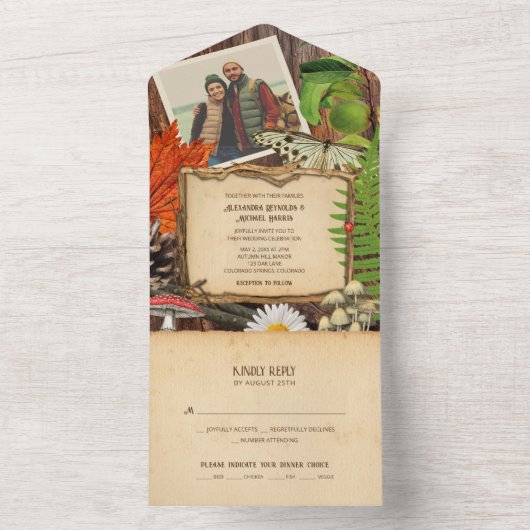 Charmante rustieke bos Natuur geïnspireerd All In One Uitnodiging (Binnen)