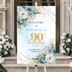 Charmante rustieke stoffige blauwe gouden 90ste ve poster