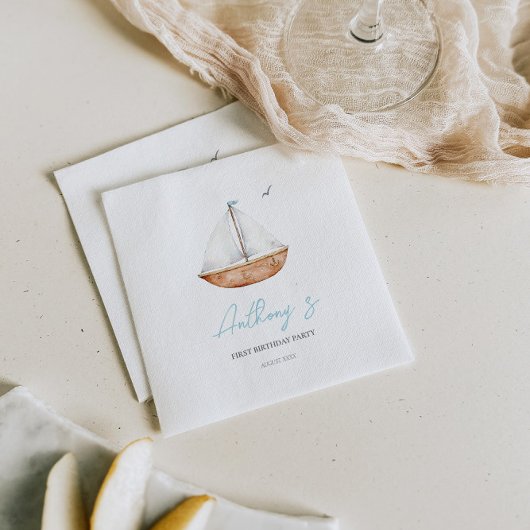 Charmante rustieke zeilboot verjaardag servet
