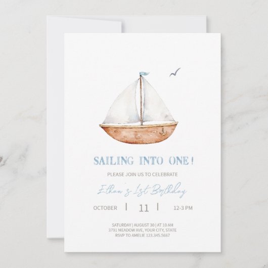 Charmante rustieke zeilboot verjaardagsfeestuitnod kaart (Voorkant)