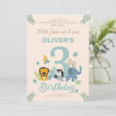 Charmante Safari Blue Pastel Derde Verjaardag Kaart (Staand voorkant)