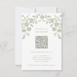 Charmante Sage Groene Folk Bloemen QR Code RSVP Kaartje