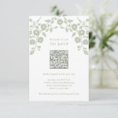 Charmante Sage Groene Folk Bloemen QR Code RSVP Kaartje (Staand voorkant)