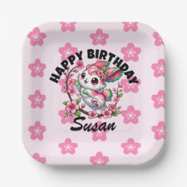Charmante Sakura Bunny Verjaardag Papieren Bordje