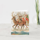 Charmante Santa + rendier Vrolijk Kerstfeest Feestdagen Kaart (Voorkant)