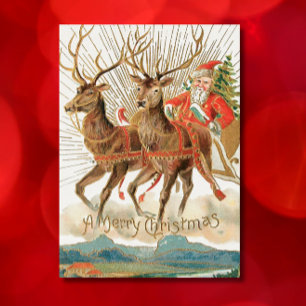 Charmante  Santa + rendier Vrolijk Kerstfeest Feestdagen Kaart