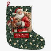 Charmante  Santa Stocking gepersonaliseerd Grote Kerstsok (Voorkant)