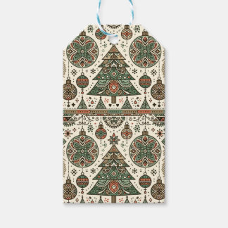 Charmante Scandinavische kerstboom en Ornament Cadeaulabel