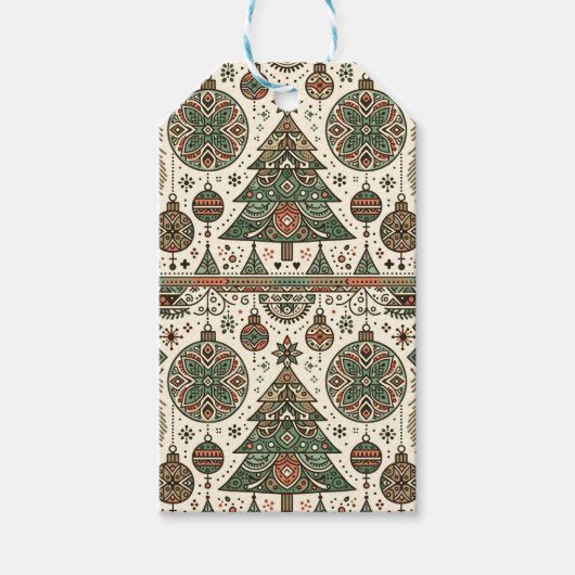 Charmante Scandinavische kerstboom en Ornament Cadeaulabel (Voorkant)