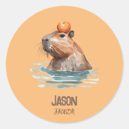 Charmante Schattigee Capybara met Oranje en Kinder Ronde Sticker