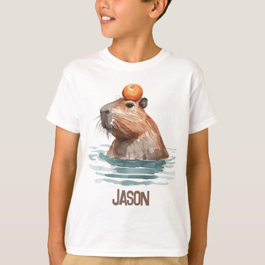 Charmante Schattigee Capybara met Oranje en Kinder T-shirt (Voorkant)