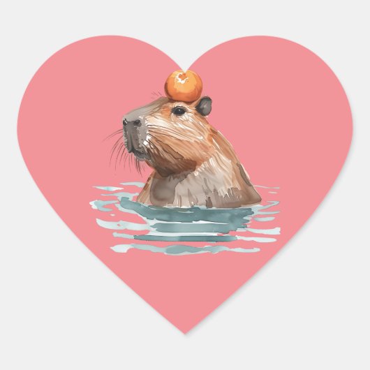 Charmante Schattigee Capybara met Sinaasappel Hart Sticker (Voorkant)
