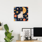 Charmante Schattigee kleine kitten tussen sterren  Poster (Thuiskantoor)