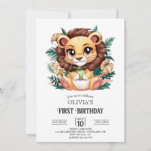 Charmante Schattigee Lion 1e verjaardag digitaal Kaart
