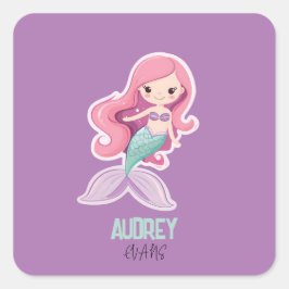 Charmante Schattigee Pastel Zeemeermin met Kinder  Vierkante Sticker