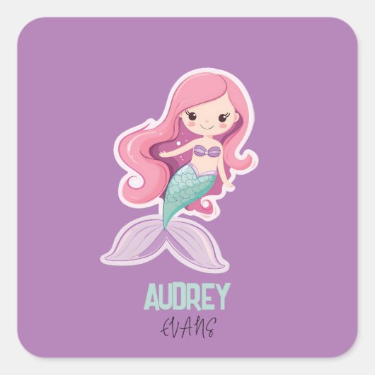 Charmante Schattigee Pastel Zeemeermin met Kinder  Vierkante Sticker (Voorkant)