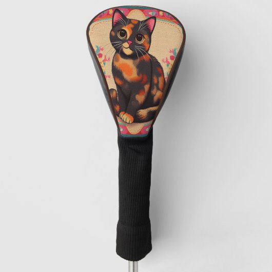 Charmante Schattigee Tortoiseshell Kat Vibrant Bor Golfheadcover (Voorkant)