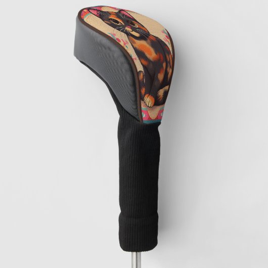Charmante Schattigee Tortoiseshell Kat Vibrant Bor Golfheadcover (Schuin)