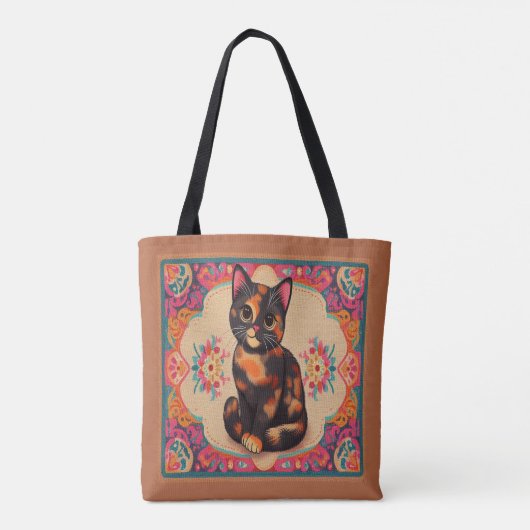 Charmante Schattigee Tortoiseshell Kat Vibrant Bor Tote Bag (Achterkant)
