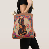 Charmante Schattigee Tortoiseshell Kat Vibrant Bor Tote Bag (Dichtbij)