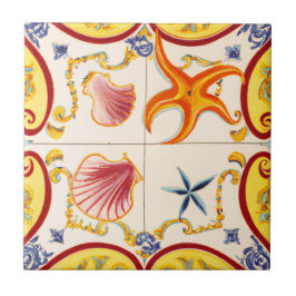 Charmante schelpen en zeesterren tegeltje