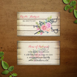 Charmante schuur Hout Schaar en Rozen Haarstylist Visitekaartje