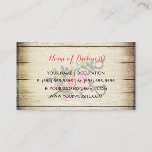 Charmante schuur Hout Schaar en Rozen Haarstylist Visitekaartje (Achterkant)