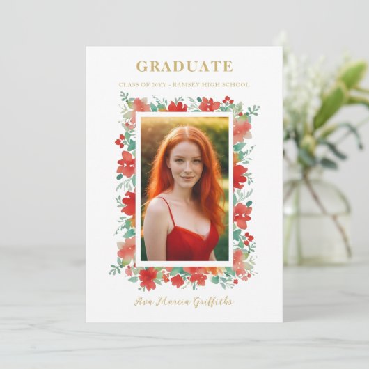 Charmante sierlijke bloemenkleurige Afstuderen rod Kaart (Staand voorkant)