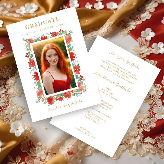 Charmante sierlijke bloemenkleurige Afstuderen rod Kaart