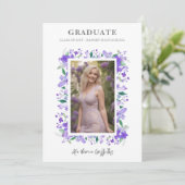 Charmante sierlijke bloemige Afstuderen Lila foto Kaart (Staand voorkant)